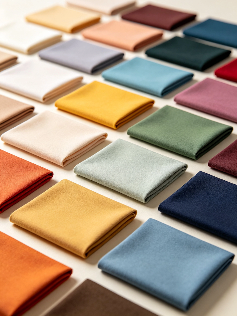 Dyed fabric swatches matched to Pantone references in the Nuohua colour room