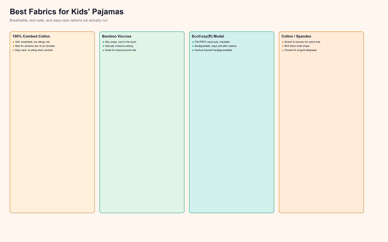Fabric comparison: cotton, bamboo, modal and cotton-spandex for kids' sleepwear