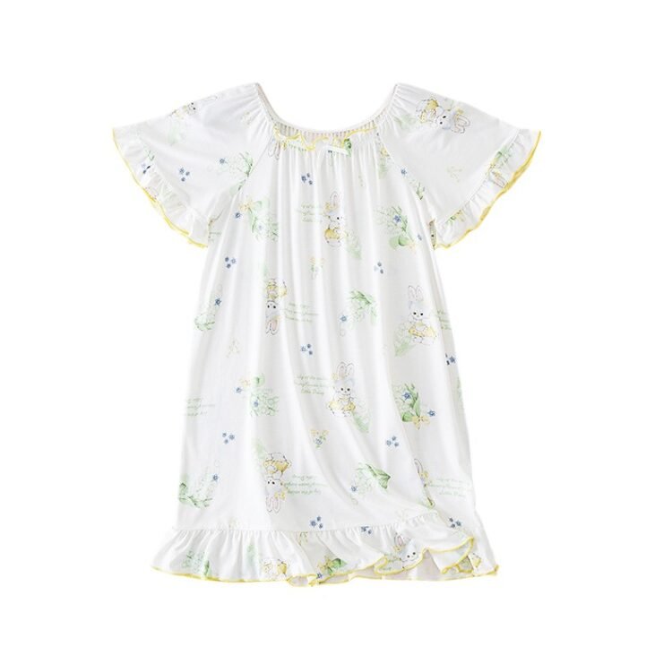 Nuohua Garment Wholesale Girls EcoCosy Nightgown H1383 Lily Rabbit Ruffle Sleeves