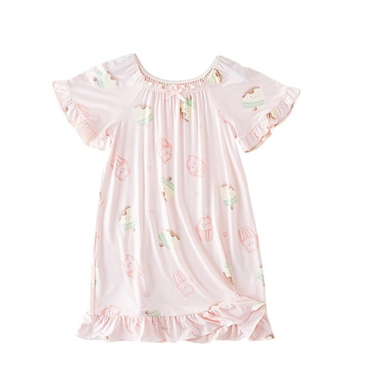 Nuohua Garment Wholesale Girls EcoCosy Nightgown H1383 Ice Cream Ruffle Sleeves