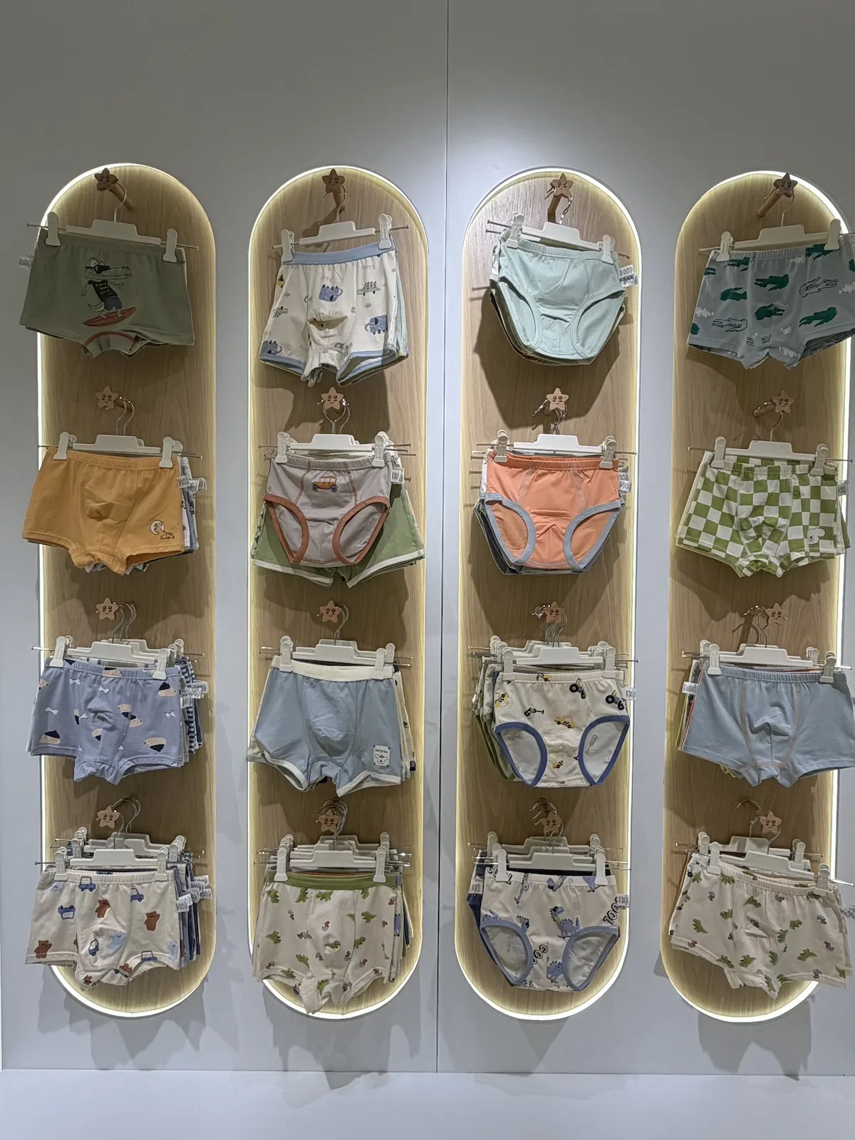 Folded kids underwear with private label packaging and hang tags