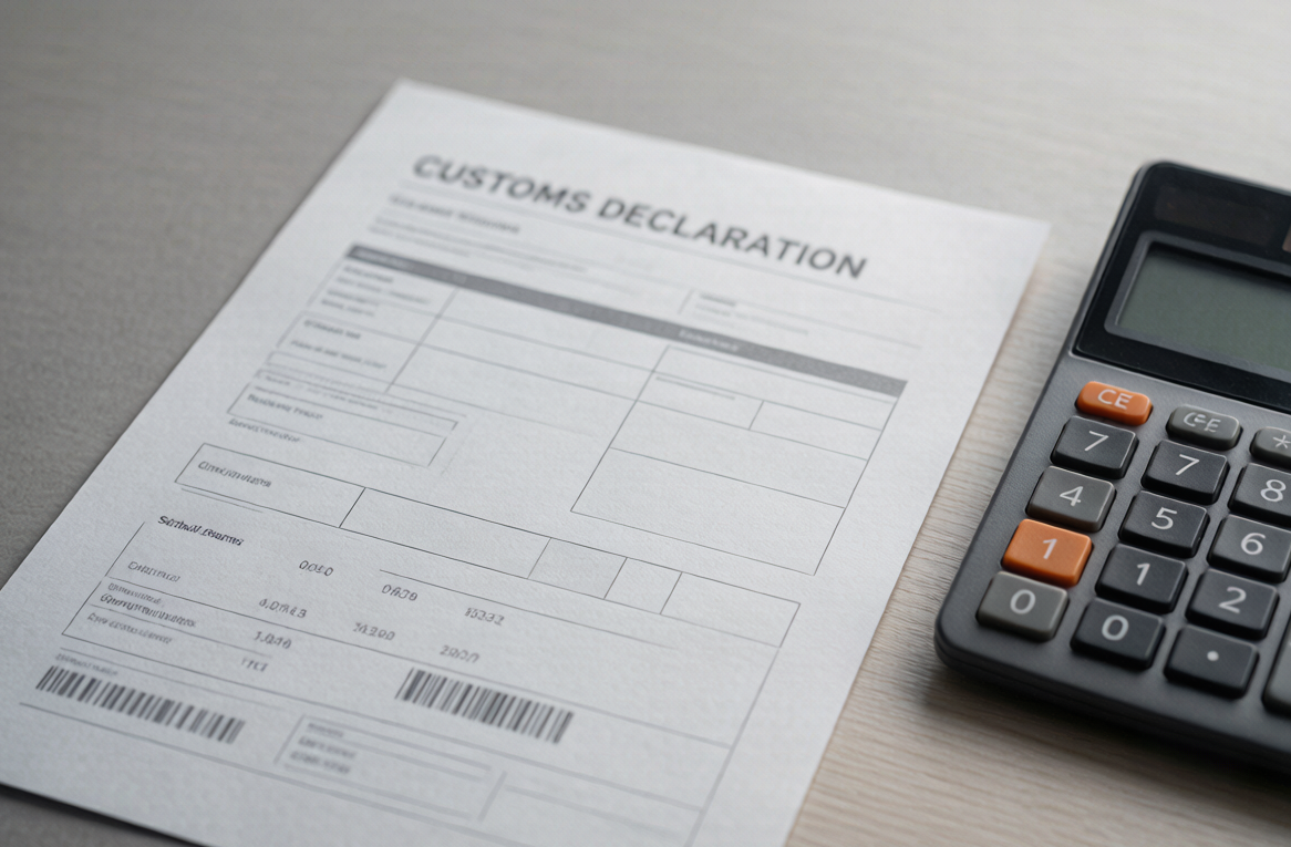 Customs declaration concept with an HS code and duty rate being checked for a kids underwear shipment
