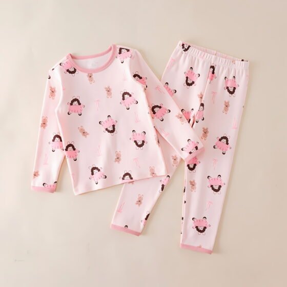 Wholesale girls brushed cotton pajama set thermal long 01