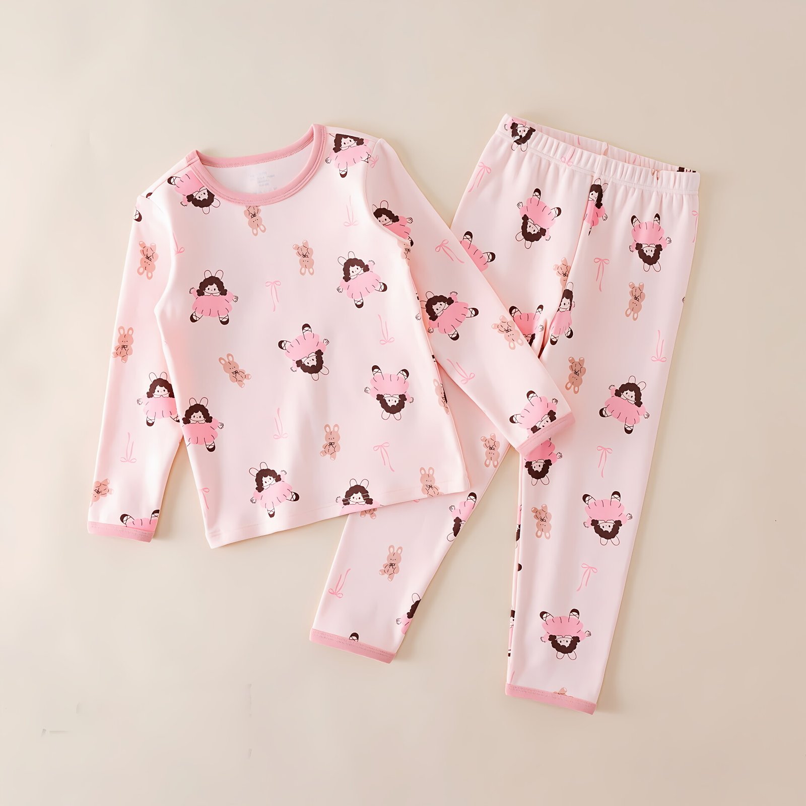 Wholesale girls brushed cotton pajama set thermal long 01