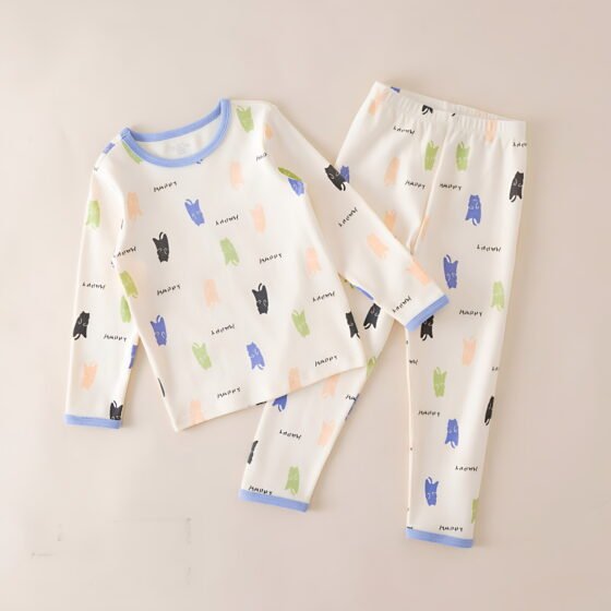 Wholesale girls brushed cotton pajama set thermal long 02