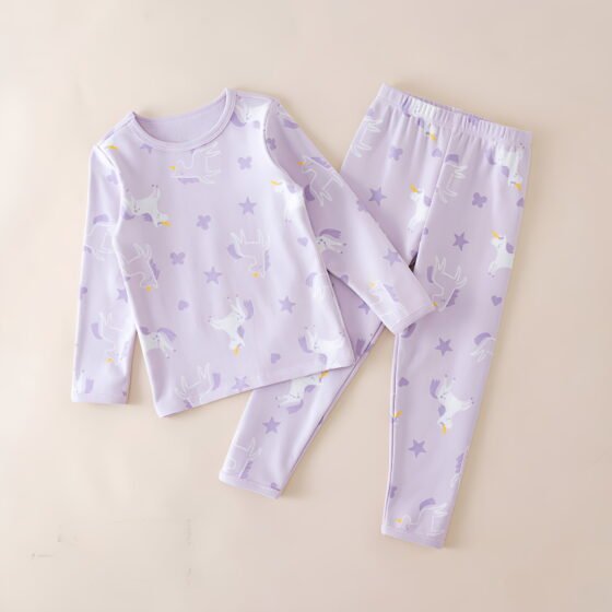 Wholesale girls brushed cotton pajama set thermal long 03
