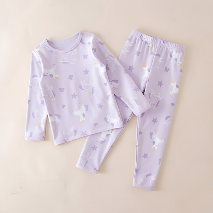Wholesale girls brushed cotton pajama set thermal long 03