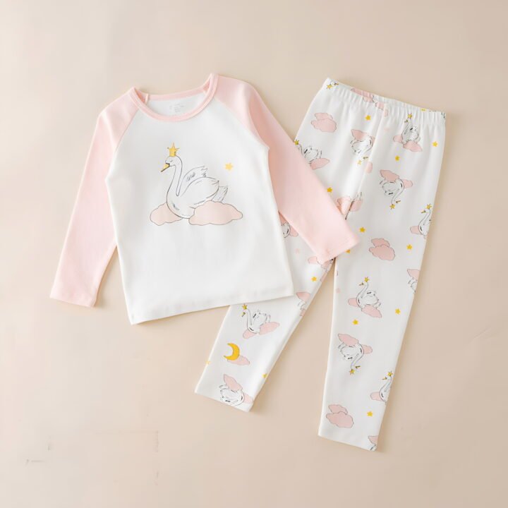 Wholesale girls brushed cotton pajama set thermal long 05