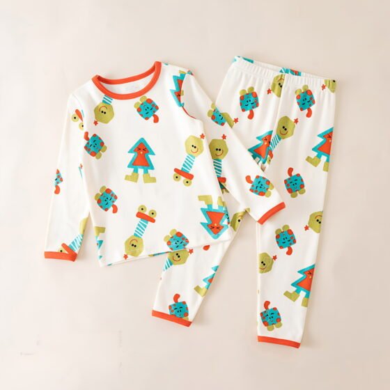 Wholesale girls brushed cotton pajama set thermal long 07