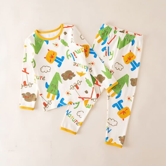 Wholesale girls brushed cotton pajama set thermal long 08