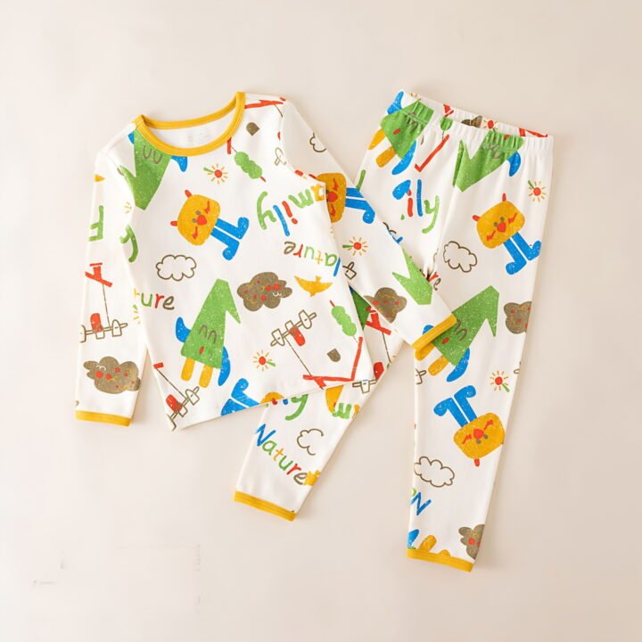 Wholesale girls brushed cotton pajama set thermal long 08