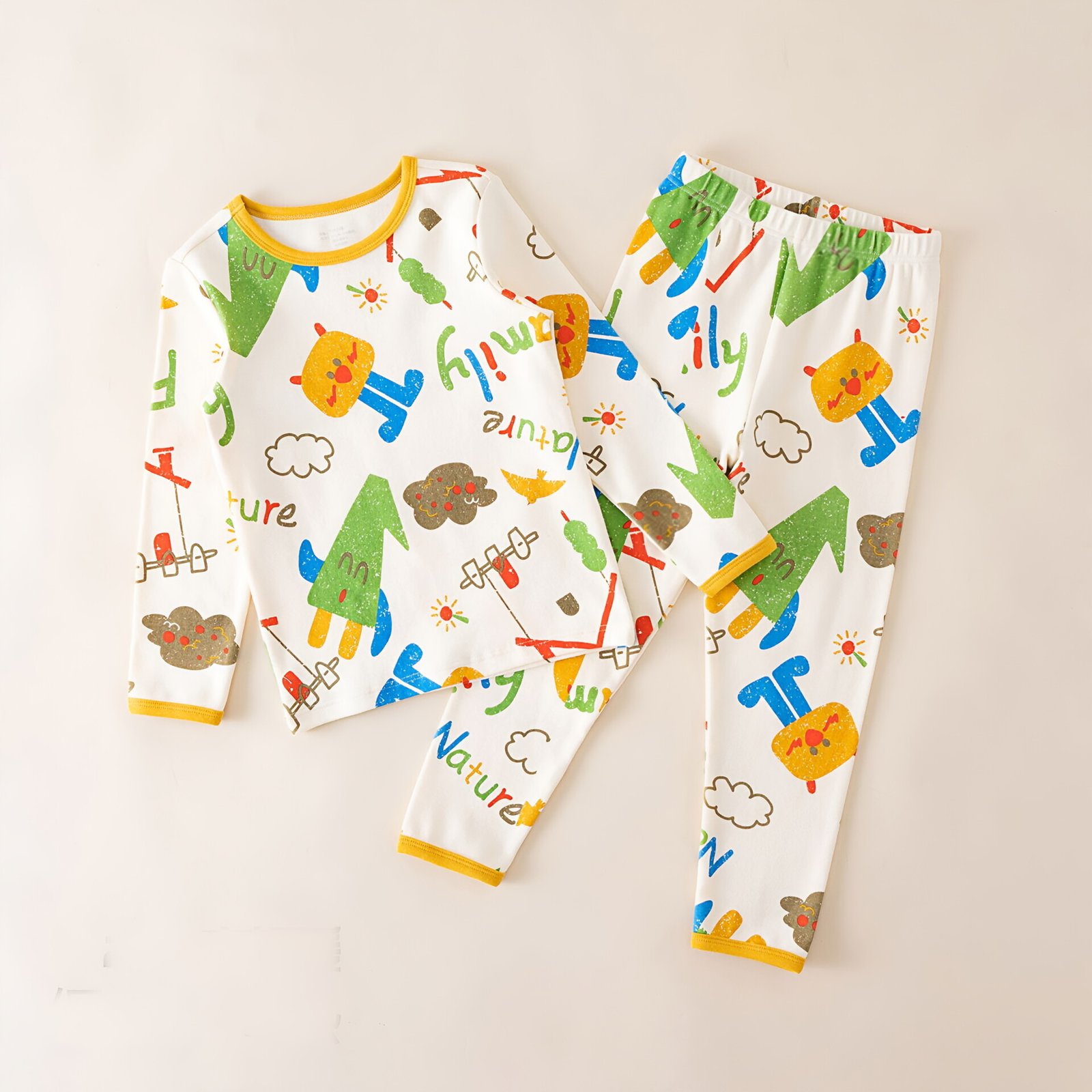 Wholesale girls brushed cotton pajama set thermal long 08
