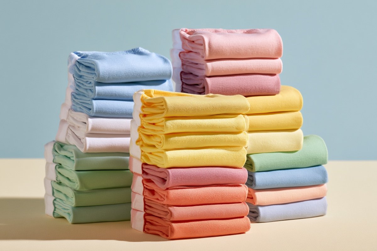 Stacked kids underwear multi-packs in different colourways arranged as bundle options with price tags showing per-unit pricing
