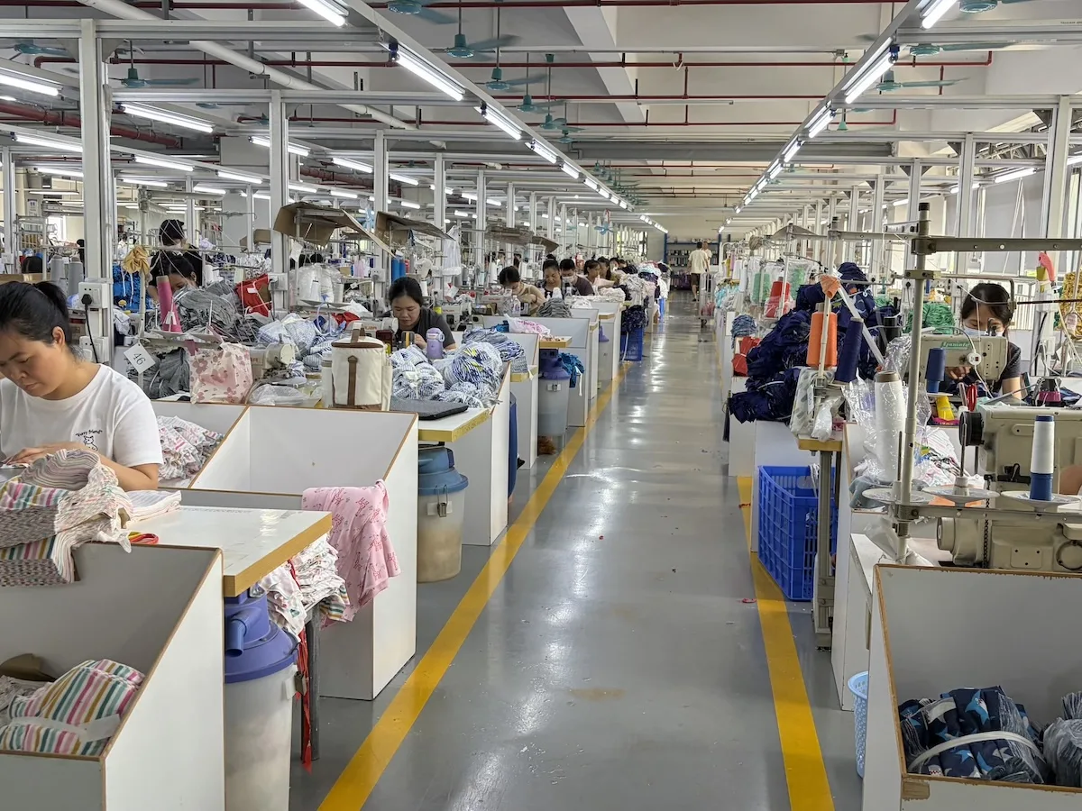 Sewing production floor at a kids underwear factory