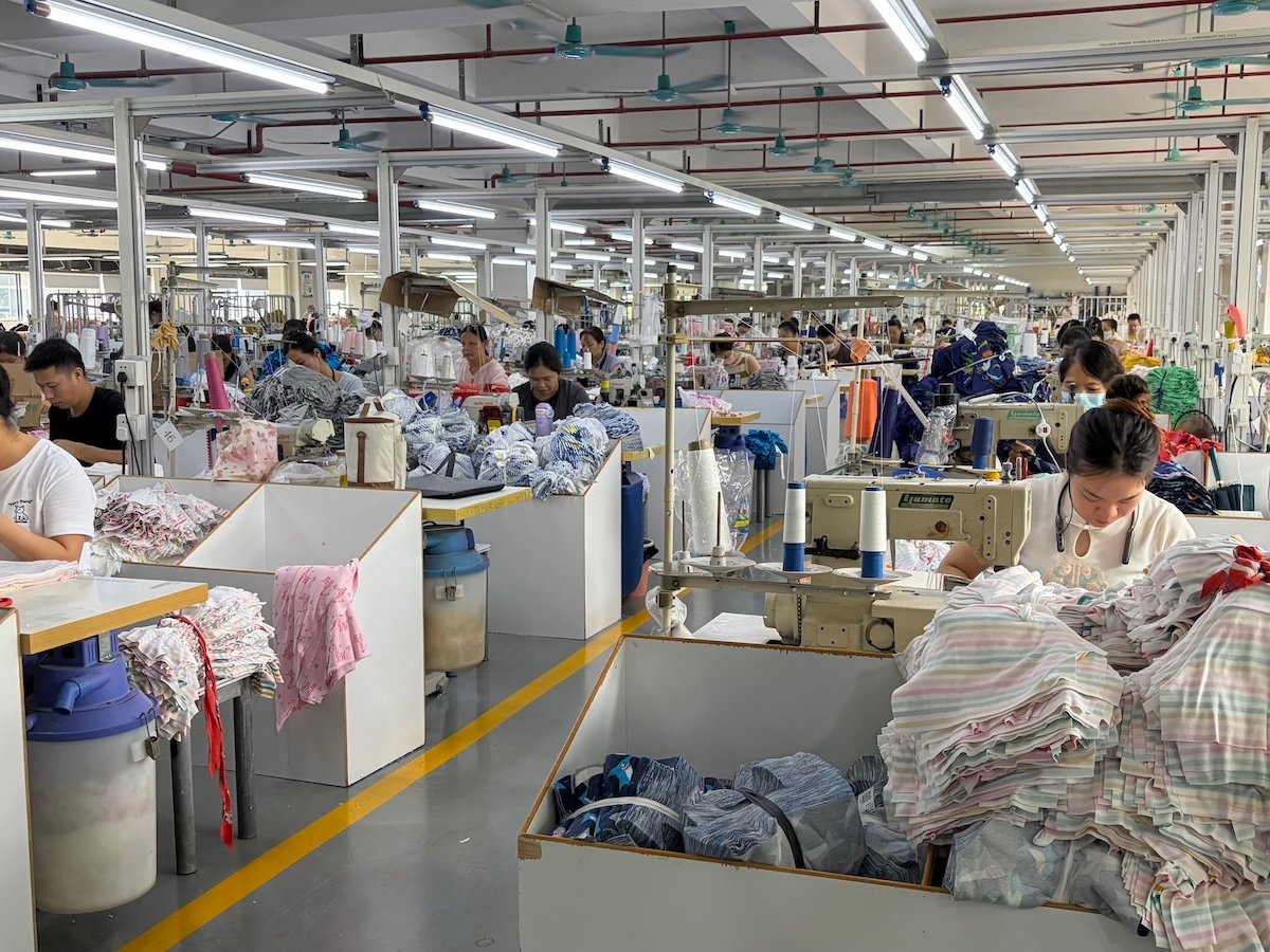 Sewing line producing kidswear after fabric approval