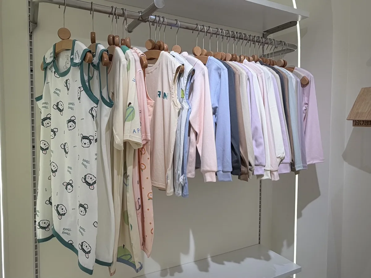 Showroom display of kids nightwear and sleepwear at Nuohua Garment
