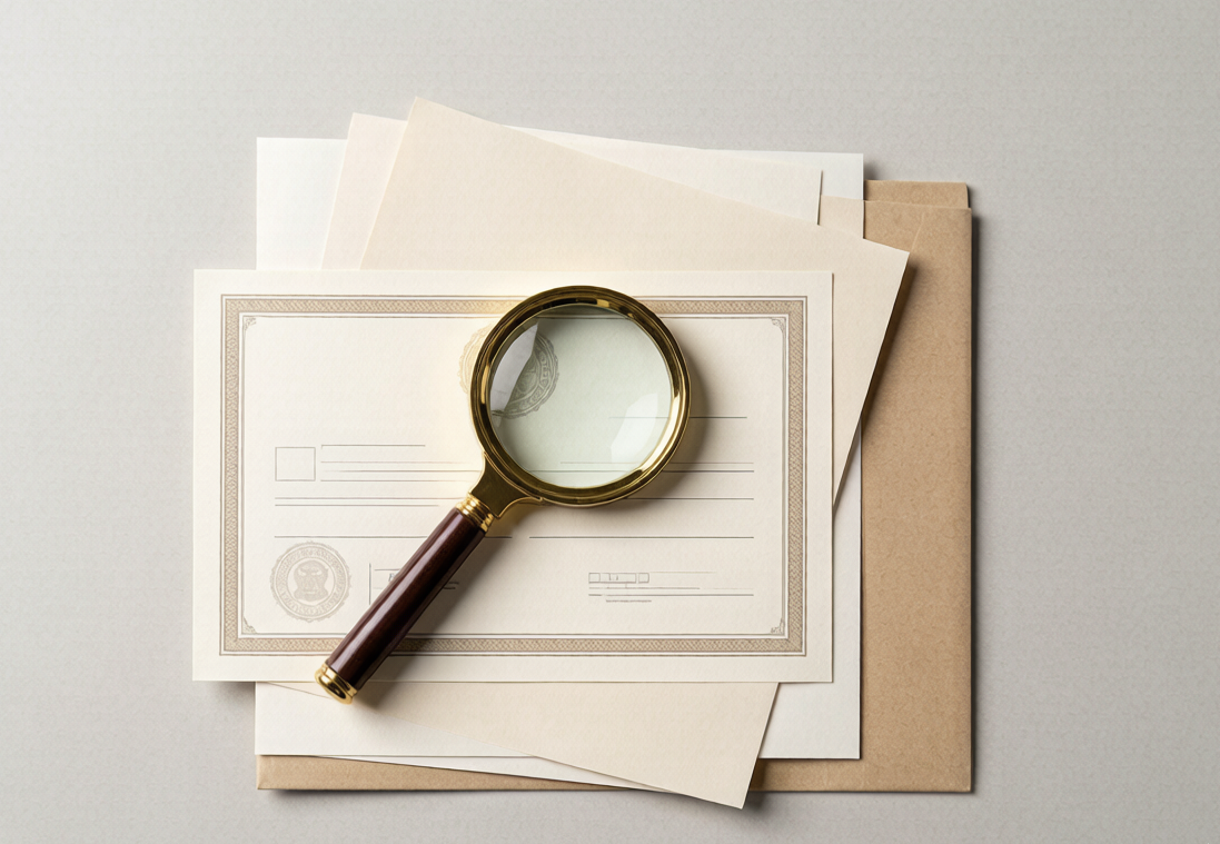 A compliance document folder with test reports and certificates laid out for verification