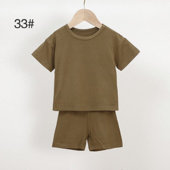 Army green bamboo baby pajama set 33 with short sleeve T shirt and matching shorts