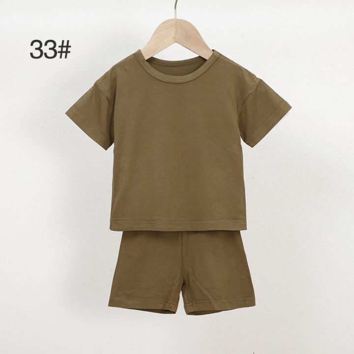 Army green bamboo baby pajama set 33 with short sleeve T shirt and matching shorts