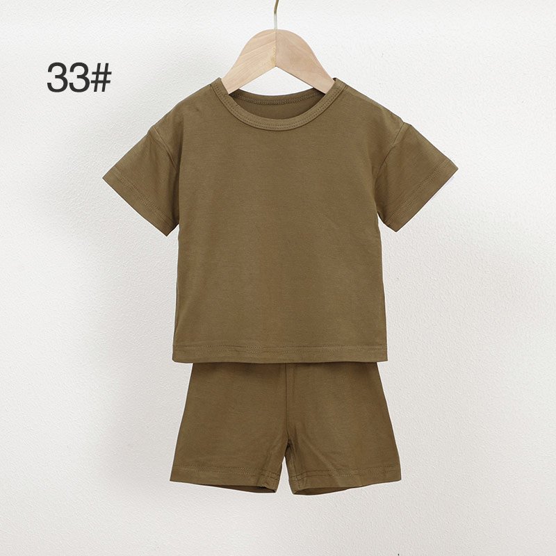 Army green bamboo baby pajama set 33 with short sleeve T shirt and matching shorts
