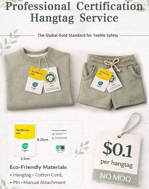 Custom hangtag service example for baby T-shirt and kidswear wholesale orders