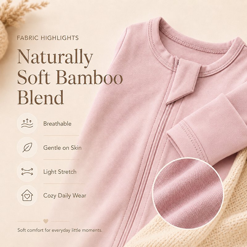 Close-up of soft bamboo viscose baby romper fabric showing breathable stretch jersey texture