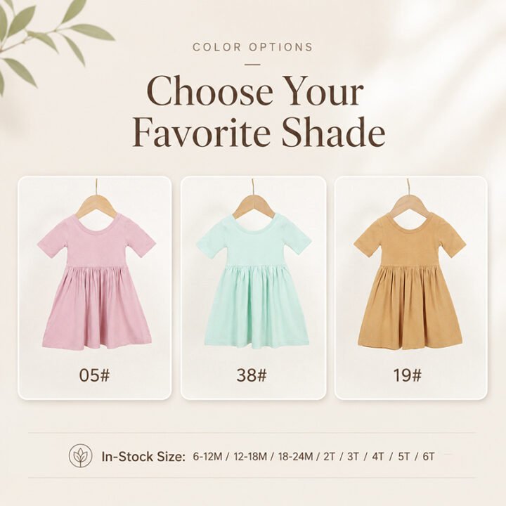 Pink mint and mustard bamboo viscose girls dresses with ready stock sizes from 6-12M to 6T