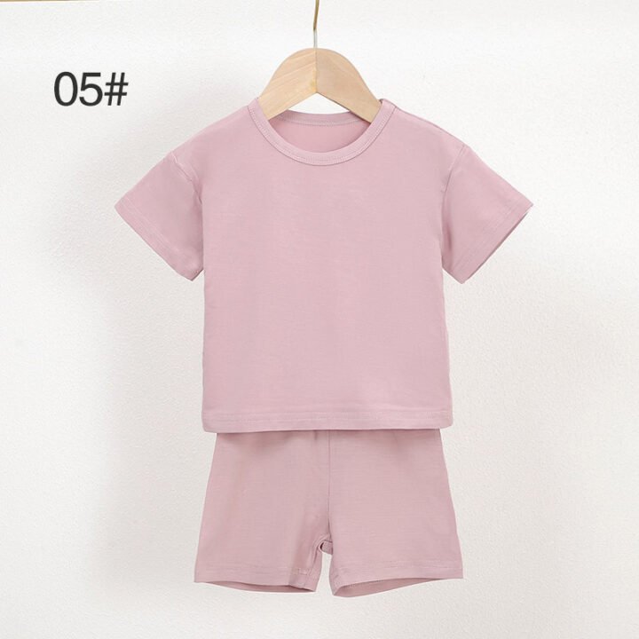 Blush pink bamboo baby pajama set 05 with short sleeve top and matching shorts
