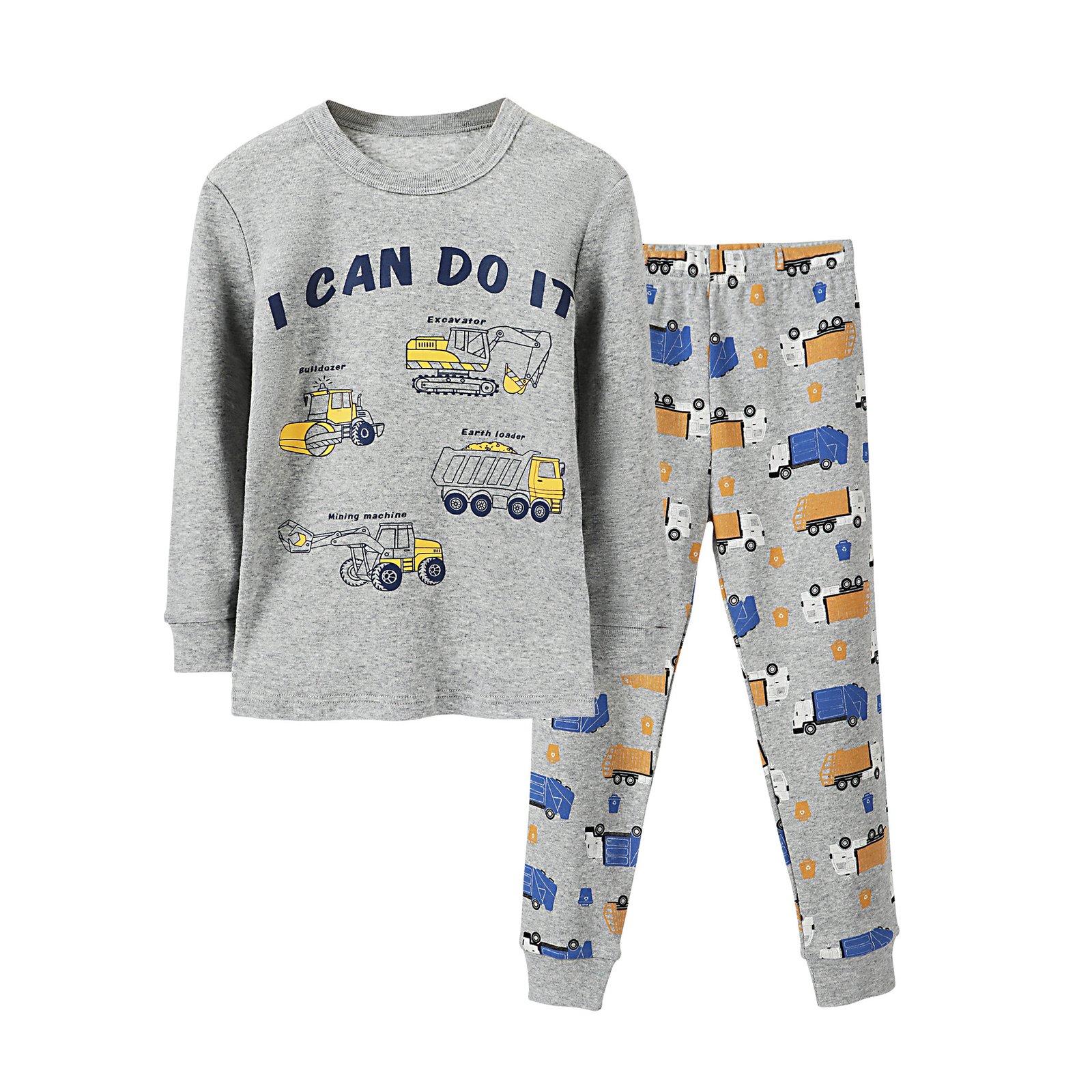 Wholesale kids christmas pajama set piece sleepwear boys construction truck gray