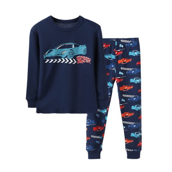 Wholesale kids christmas pajama set piece sleepwear boys racing car navy