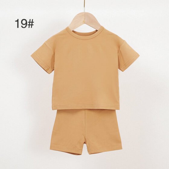 Brown bamboo baby pajama set 19 with crew neck shirt and matching shorts