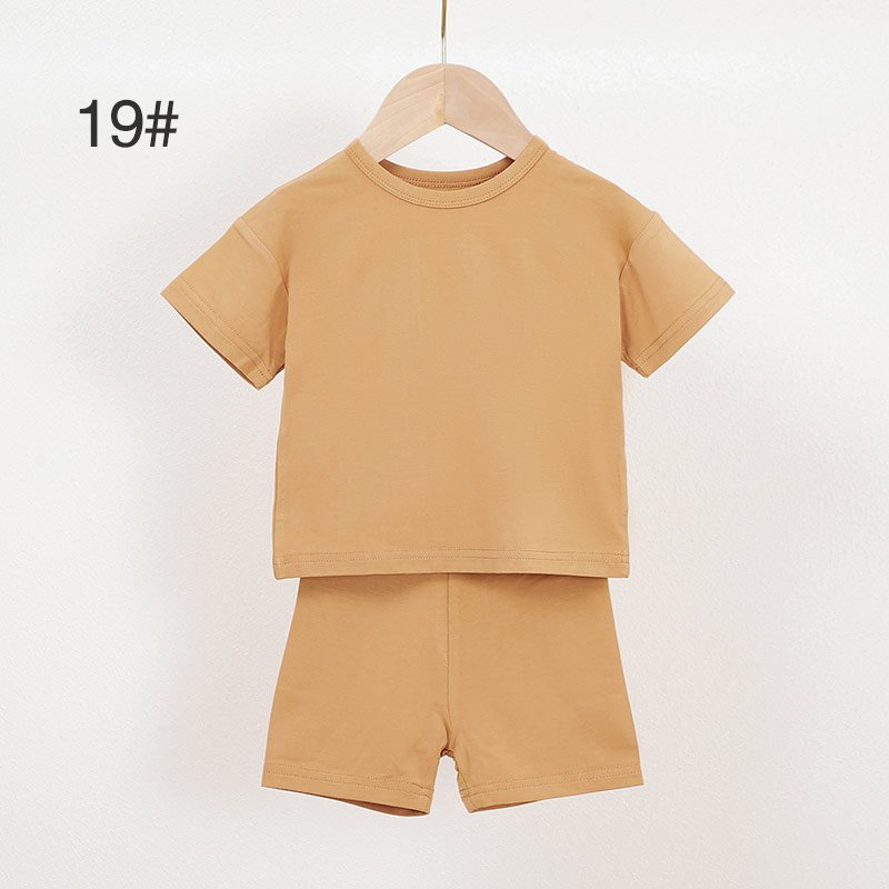 Brown bamboo baby pajama set 19 with crew neck shirt and matching shorts