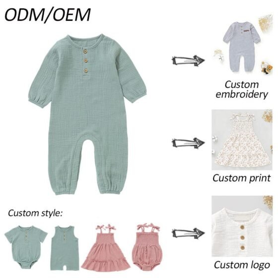 Wholesale organic cotton muslin baby romper clothing services