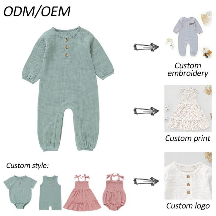 Wholesale organic cotton muslin baby romper clothing services