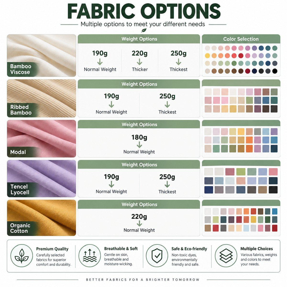 Custom family pajamas fabric weight and color options including cotton bamboo modal and lyocell