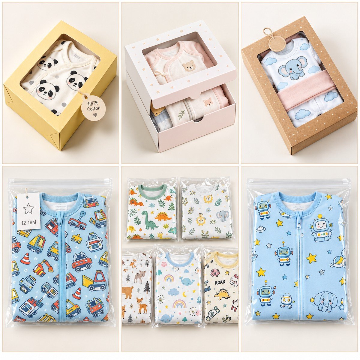 Custom kids sleepwear packaging options with gift boxes retail boxes and individual garment bags