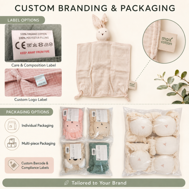 Wholesale organic muslin baby bunny lovey security blanket label packaging