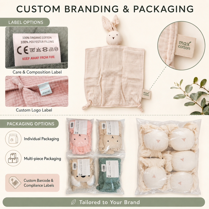 Wholesale organic muslin baby bunny lovey security blanket label packaging