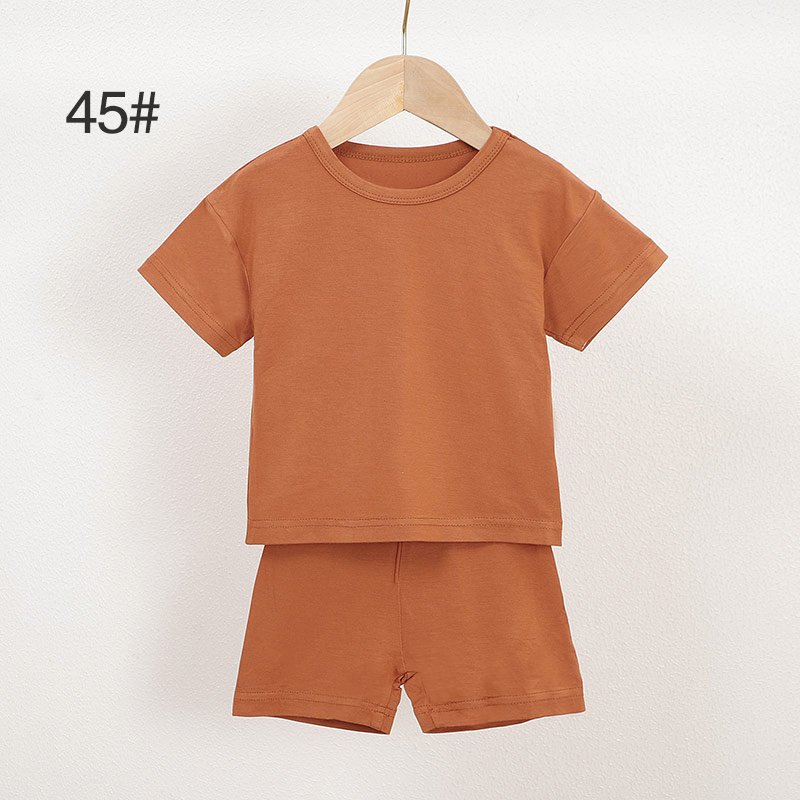 Dark orange bamboo baby pajama set 45 with short sleeve T shirt and matching shorts