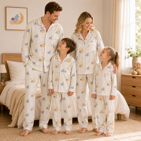 Button-front family matching pajamas with moon star and bedtime print for adults and children