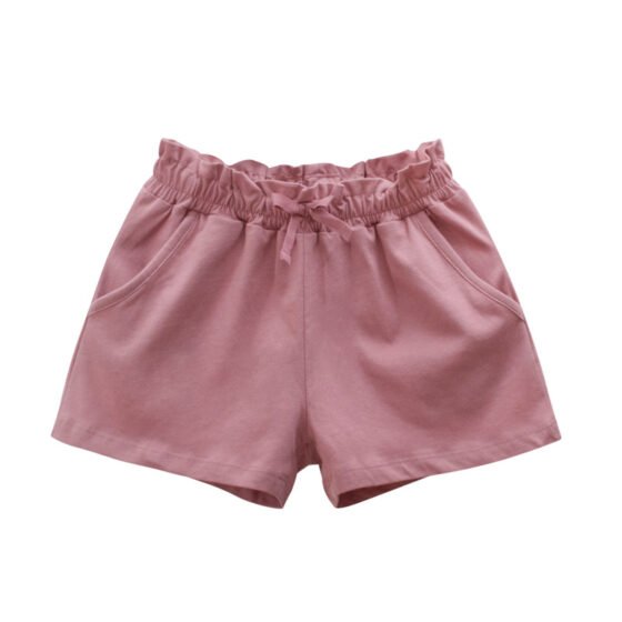 Girls dusty pink cotton paperbag waist shorts NH601