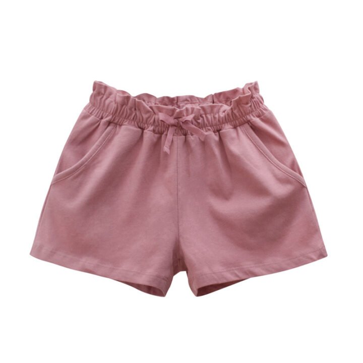 Girls dusty pink cotton paperbag waist shorts NH601