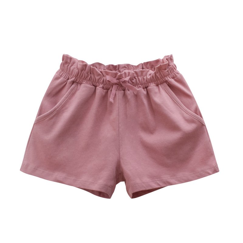 Girls dusty pink cotton paperbag waist shorts NH601