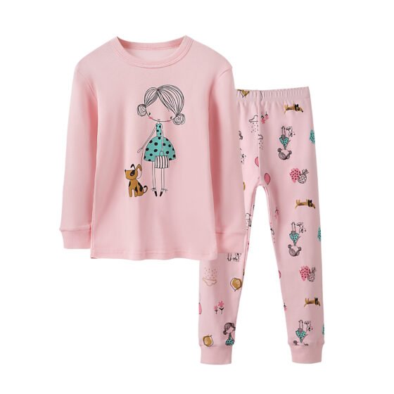 Wholesale kids christmas pajama set piece sleepwear girls floral pink