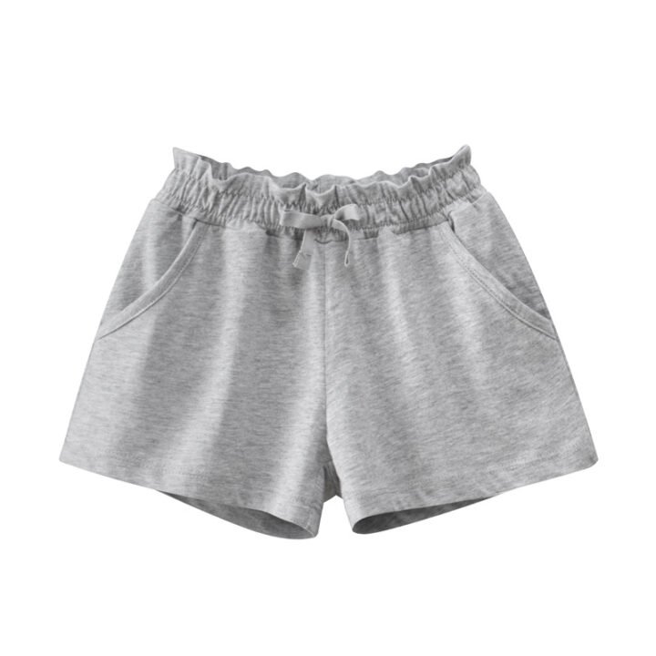 Girls heather grey cotton paperbag waist shorts NH601