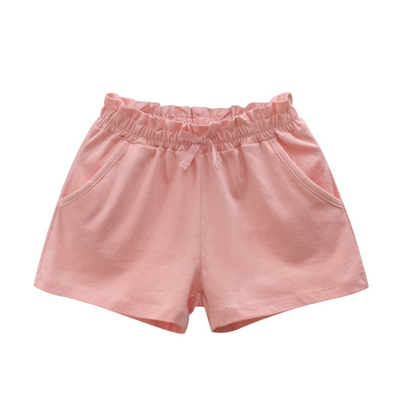 Girls light pink cotton paperbag waist shorts NH601