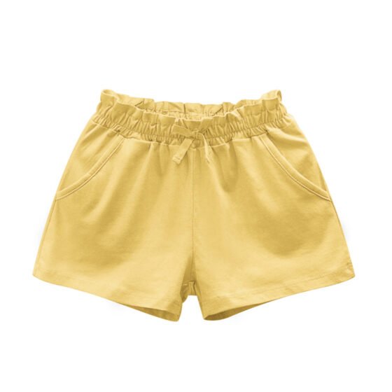 Girls light yellow cotton paperbag waist shorts