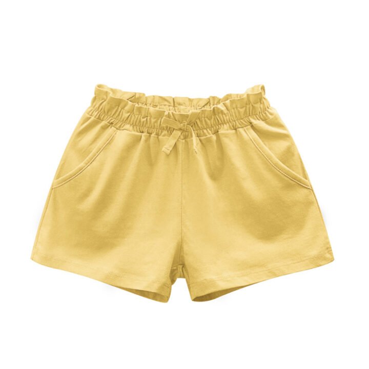 Girls light yellow cotton paperbag waist shorts NH601