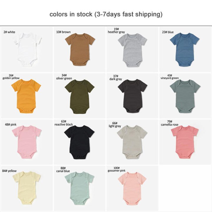 In-stock short sleeve organic baby onesie color selection