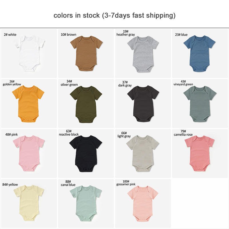 In-stock short sleeve organic baby onesie color selection